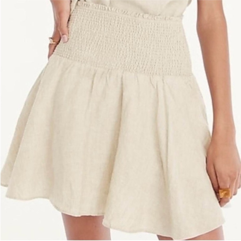 J. Crew Smocked-waist Cream Linen Mini Skirt size small